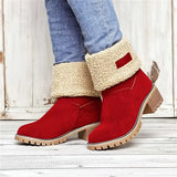 Warm Fur Lining Square Chunky Heel Suede Snow Boots for Women