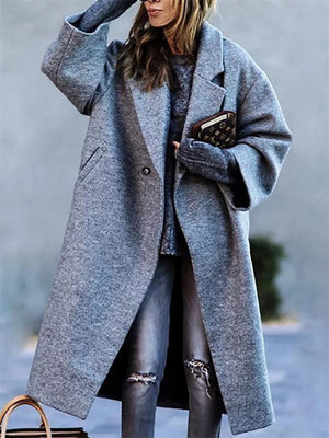 Women's Fashion Lapel Collar Woollen Long Coats for Winter