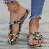 Women's Snake Printed Open Toe Flat Summer Beach Slippers