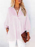 Female Chic Stripe Stand Collar Loose Puff Sleeve Blouses