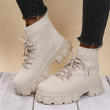 Female Trendy Round Toe Stretchy Mesh Thick Sole Martin Boots