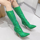 Sexy Pointed Toe High Heels Shiny Lady Long Boots for Nightclub