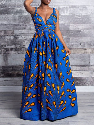 Feather Printed Straps DIY Multiple Ways Long Dresses