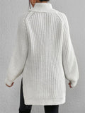 Womens Trendy Turtleneck Side Split Hem Oversized Long Sleeve Knitted Sweaters