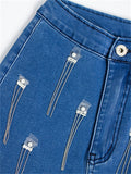 Youth Slim Fit Stretchy Pearl Tassels Office Lady Denim Jeans