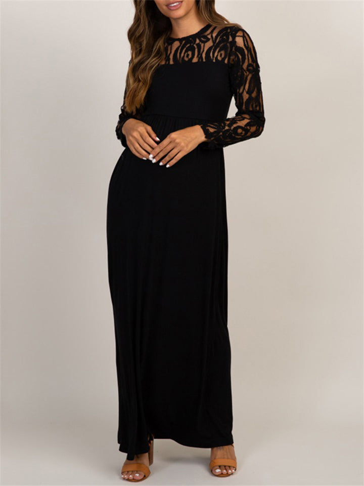 European American Fashion Solid Maternity Lace Cut-Out Dress