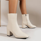 High Heel Mid-calf Side Zipper Squared Toe Boots for Ladies