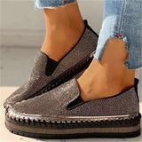 Cute Rhinestone Slip On Glitter Loafers for Women