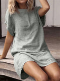 Casual Linen Short Sleeve Solid Color Dress