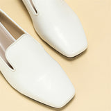 Literary Shallow Mouth Square Toe White Loafer Woman's Pumps