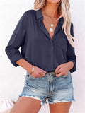 Office Lady Simple Button Pocket Comfortable Pure Color Silk Blouses