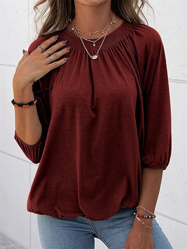Casual Solid Color Round Neck 3/4 Sleeve T-Shirts