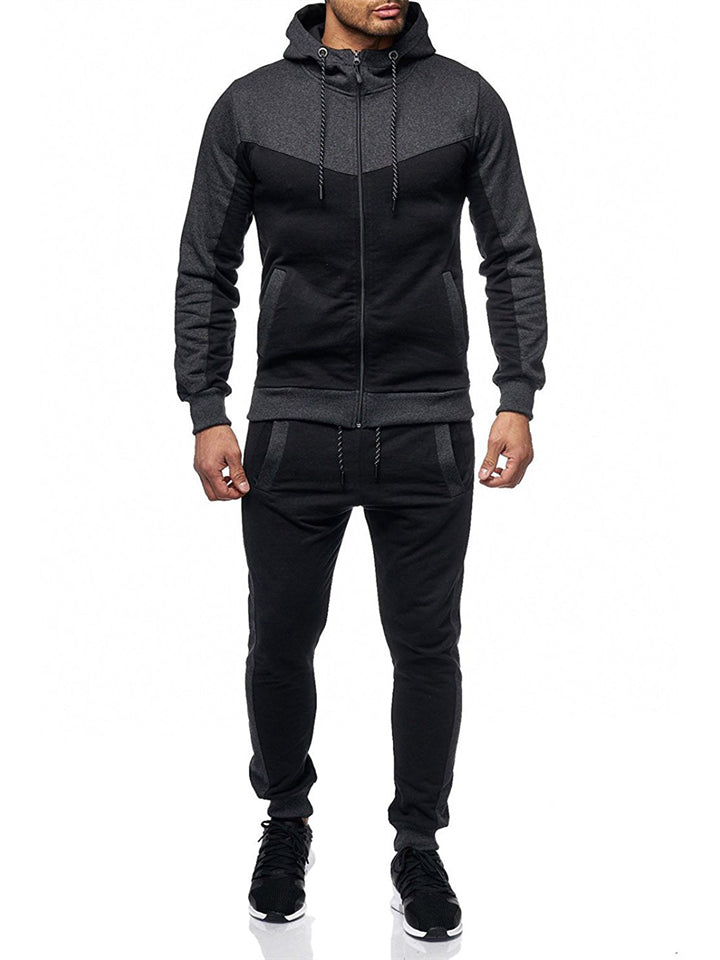 Classic Leisure Contrast Color Men's Hooded Two Pieces Set