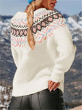 Female Retro Jacquard Contrast Color Knitwear Sweaters