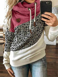 Cute Leopard Patchwork Long Sleeve Hooded Sweatshirts for Women