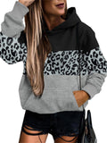 Women's Trendy Leopard Printed Stripe Hooded Front Pocket Sweatshirt