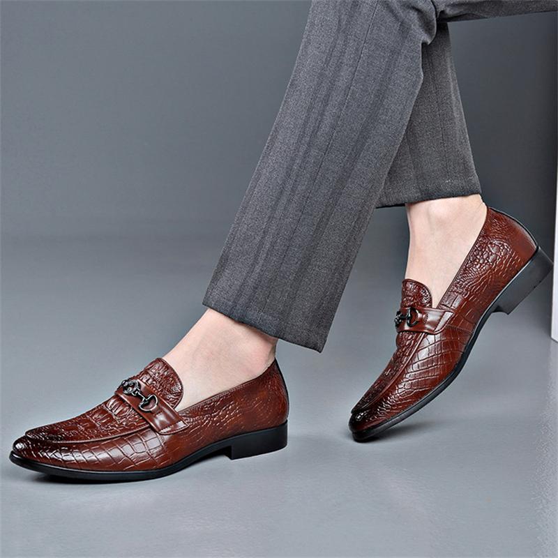Men's Classic Crocodile Pattern Gentleman Business Slip On Dress Shoes