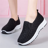 Shinny Rhinestone Thick Sole Slip On Walking Loafers for Women