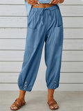 High Waist Drawstring Wide Leg Linen Pants for Women