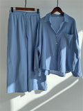 Retro Lapel Long Sleeve Shirts 2-Piece Sets