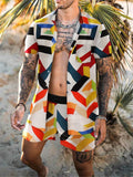 Mens Fashion Slim Fit Print Beach Short Sleeve Shirts+Shorts