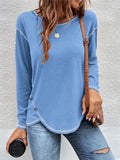 Casual Crewneck Pullover Irregular Hem Hide Belly Women Tops