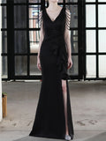 Sexy Elegant Irregular Hem Design Deep-V Sleeveless Evening Dress
