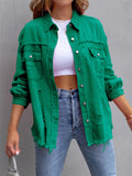 Sweet Candy Color Ripped Raw Edge Female Trendy Denim Jacket