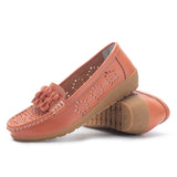 Women's Comfy Breathable Hollow Out Flat Loafers Leather Shoes
