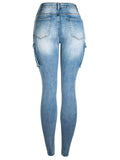 Women's Casual Style Slim Fit Multi-Pocket Long Denim Pants