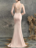 Pretty V Neck Tulle Sleeve Backless Mermaid Dress for Evening Party