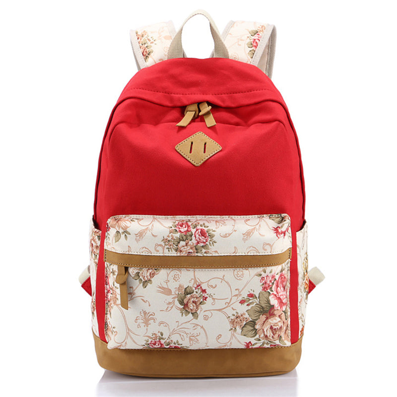 Female Students Canvas Printed Casual All-purpose Backpack