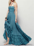 Sexy Backless Sleeveless Solid Color Long Beach Dress