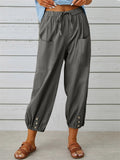 High Waist Drawstring Wide Leg Linen Pants for Women