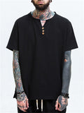 Men's Plus Short-Sleeved Solid Color Loose Cotton And Linen T-Shirt