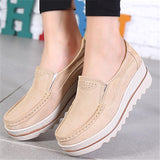 Fur Lining Genuine Leather Thick Sole Wedge Heel Loafers