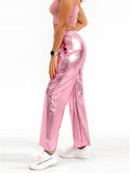 Women's High Waist Straight Leg Bright Metallic Pants