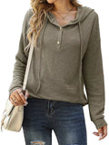 Women's Long-sleeved Button Down Waffle-Knit Hoodies