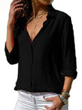 Long Sleeve Solid Color Lapel Chiffon Blouse
