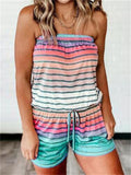 Women's Leisure Horizontal Stripe Multicolor Strapless Jumpsuits