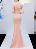 Gorgeous V Neck Thigh High Slit Pink Evening Dress