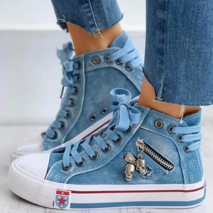 Women's Cool Lace Up High Top Denim Canvas Shoes