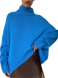 Casual Loose Turtleneck Knitted Solid Color Sweaters For Women
