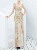 Stunning Sequined High Slit Formal Tulle Dress for Dinner