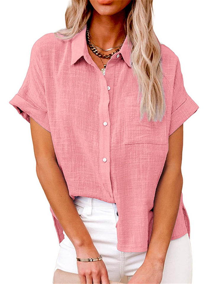 Turn-Down Collar Solid Color Linen Shirts