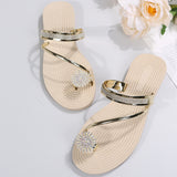 Super Cute Toe Ring Flat Heel Rhinestone Beach Sandals