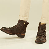 Men Split Leather Drape Design Boots