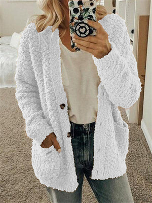 Popular Large Size Button Fleece Overcoat for Ladies