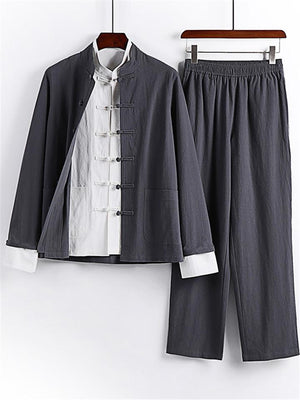 Vintage Style 3-Piece Outfit Retro Button Pocket Shirt + Elastic Waistband Pants