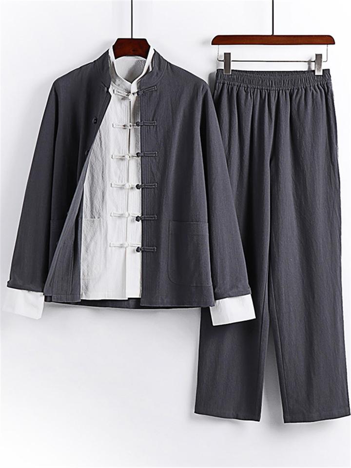 Vintage Style 3-Piece Outfit Retro Button Pocket Shirt + Elastic Waistband Pants